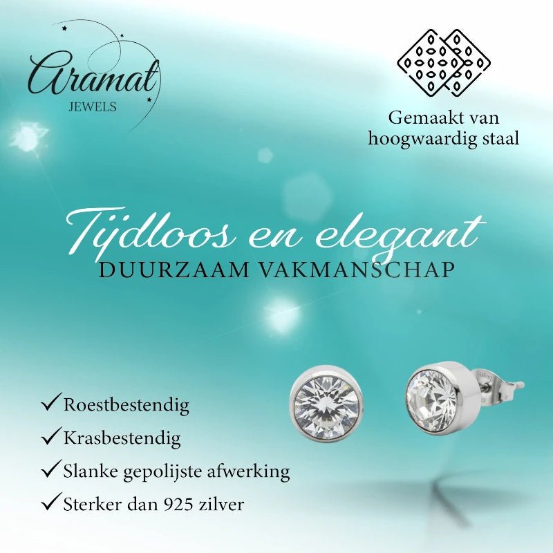 Oorstekers – Staal Kristal Transparant Zilverkleur (10mm) - Aramat Jewels - Oorbellen - cadeautip