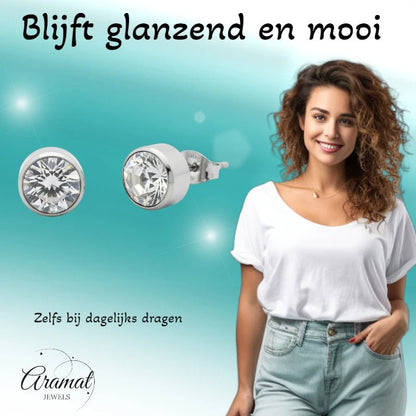 Oorstekers – Staal Kristal Transparant Zilverkleur (10mm) - Aramat Jewels - Oorbellen - cadeautip