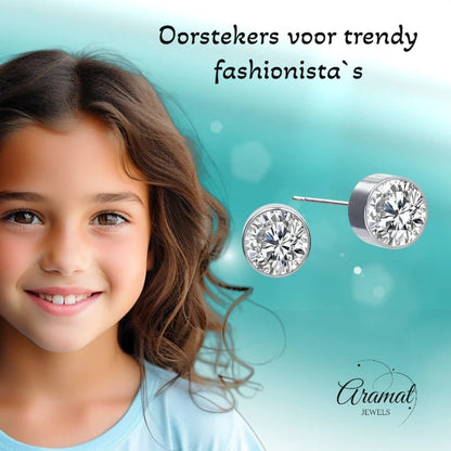 Oorstekers – Staal Kristal Transparant Zilverkleur (6mm) - Aramat Jewels - Oorbellen - cadeautip