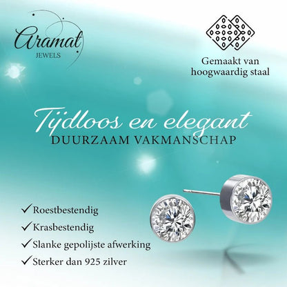 Oorstekers – Staal Kristal Transparant Zilverkleur (6mm) - Aramat Jewels - Oorbellen - cadeautip