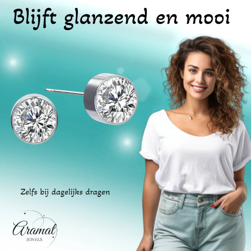 Oorstekers – Staal Kristal Transparant Zilverkleur (6mm) - Aramat Jewels - Oorbellen - cadeautip