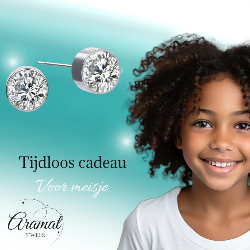 Oorstekers – Staal Kristal Transparant Zilverkleur (6mm) - Aramat Jewels - Oorbellen - cadeautip