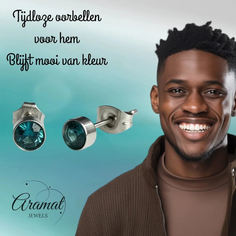 Oorstekers – Staal Kristal Zeeblauw Zilverkleur (5mm) - Aramat Jewels - Oorbellen - cadeautip