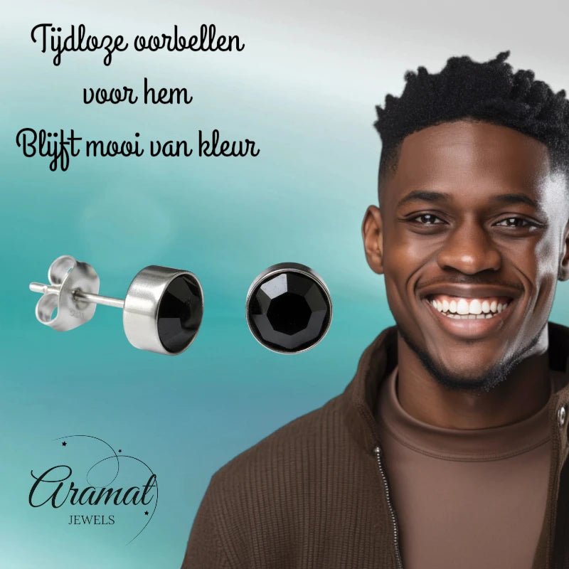 Oorstekers – Staal Kristal Zwart Zilverkleur (8mm) - Aramat Jewels - Oorbellen - cadeautip