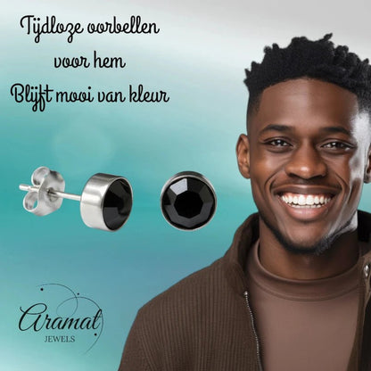 Oorstekers – Staal Kristal Zwart Zilverkleur (8mm) - Aramat Jewels - Oorbellen - cadeautip