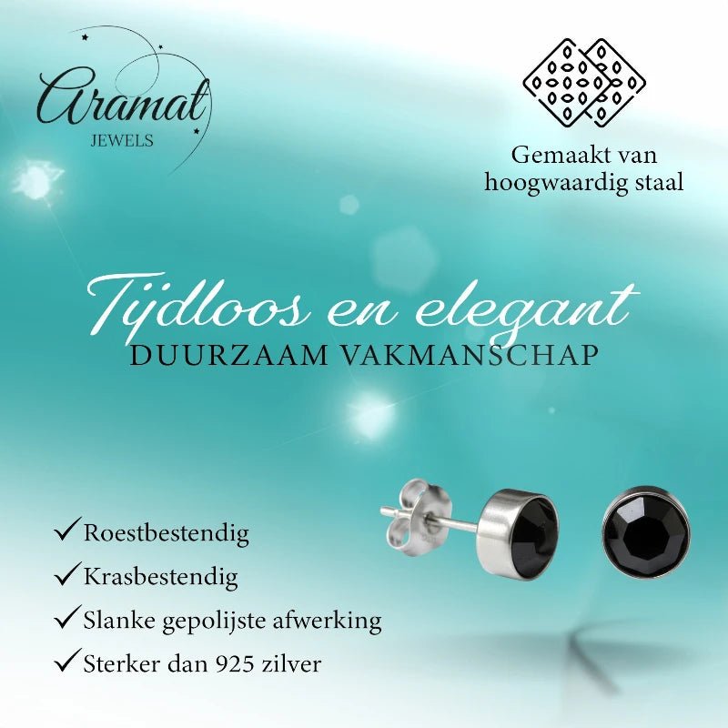Oorstekers – Staal Kristal Zwart Zilverkleur (8mm) - Aramat Jewels - Oorbellen - cadeautip