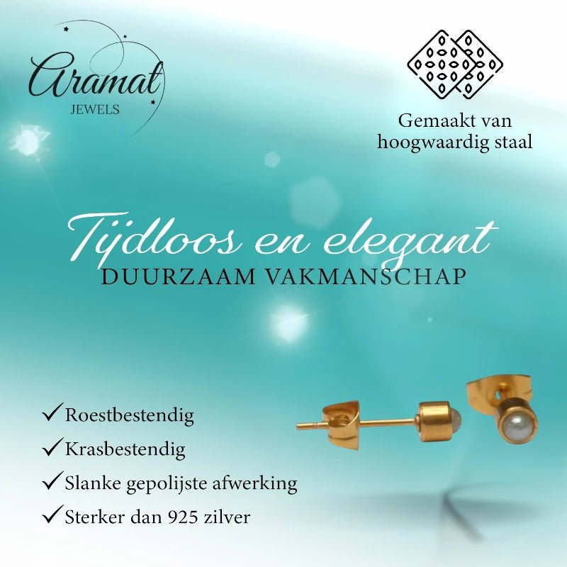 Oorstekers – Staal Parel Lichtgroen Goudkleurig (4mm) - Aramat Jewels - Oorbellen - cadeautip
