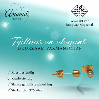 Oorstekers – Staal Parel Lichtgroen Goudkleurig (4mm) - Aramat Jewels - Oorbellen - cadeautip