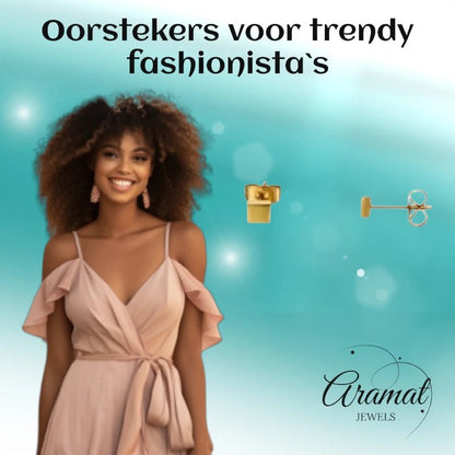 Oorstekers – Staal Vierkant Goudkleurig (3mm) - Aramat Jewels - Oorbellen - cadeautip