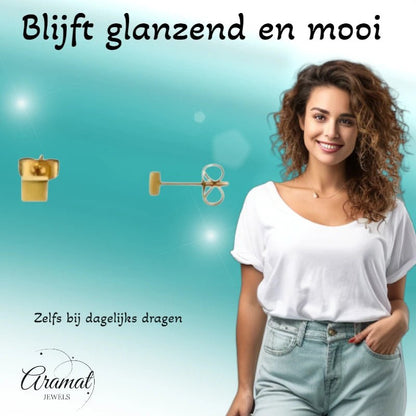 Oorstekers – Staal Vierkant Goudkleurig (3mm) - Aramat Jewels - Oorbellen - cadeautip