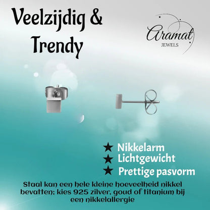 Oorstekers – Staal Vierkant Zilverkleurig (4mm) - Aramat Jewels - Oorbellen - cadeautip