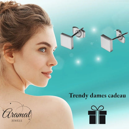 Oorstekers – Staal Vierkant Zilverkleurig (5mm) - Aramat Jewels - Oorbellen - cadeautip