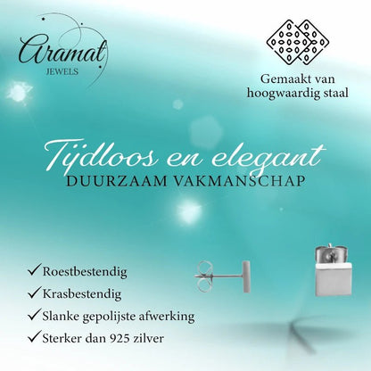 Oorstekers – Staal Vierkant Zilverkleurig (7mm) - Aramat Jewels - Oorbellen - cadeautip