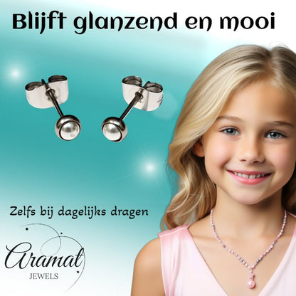 Oorstekers – Stalen Parel Wit Zilverkleurig (4mm) - Aramat Jewels - Oorbellen - cadeautip
