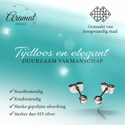 Oorstekers – Stalen Parel Wit Zilverkleurig (4mm) - Aramat Jewels - Oorbellen - cadeautip