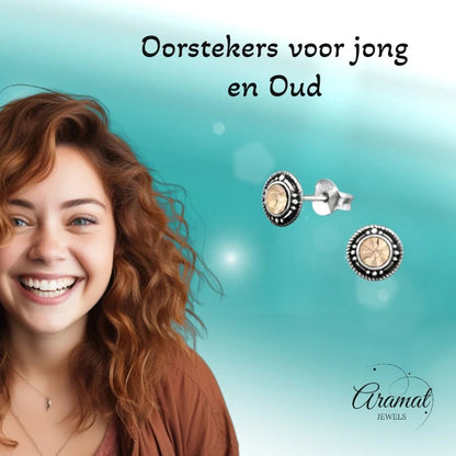 Oorstekers – Sterling Zilver Bali Etnisch Champagne Kristal 7mm Dames - Aramat Jewels - Oorbellen - cadeautip