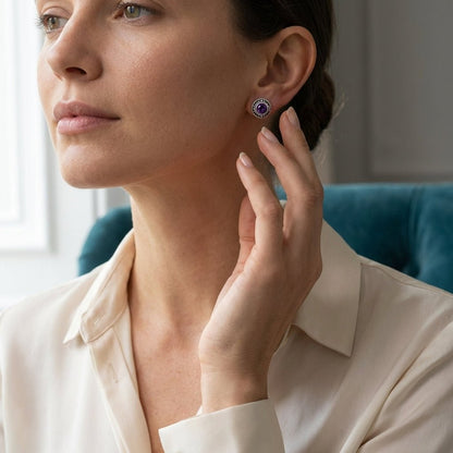 Oorstekers – Sterling Zilver Bali Etnisch Paars Kristal 7mm Dames - Aramat Jewels - Oorbellen - cadeautip