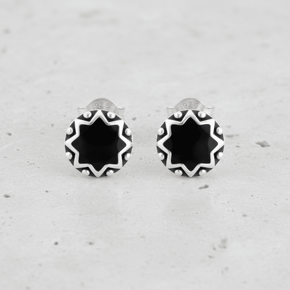 Oorstekers – Sterling Zilver Bali Etnisch Zwart Emaille 8mm Rond Geoxideerd - Aramat Jewels - Oorbellen - cadeautip
