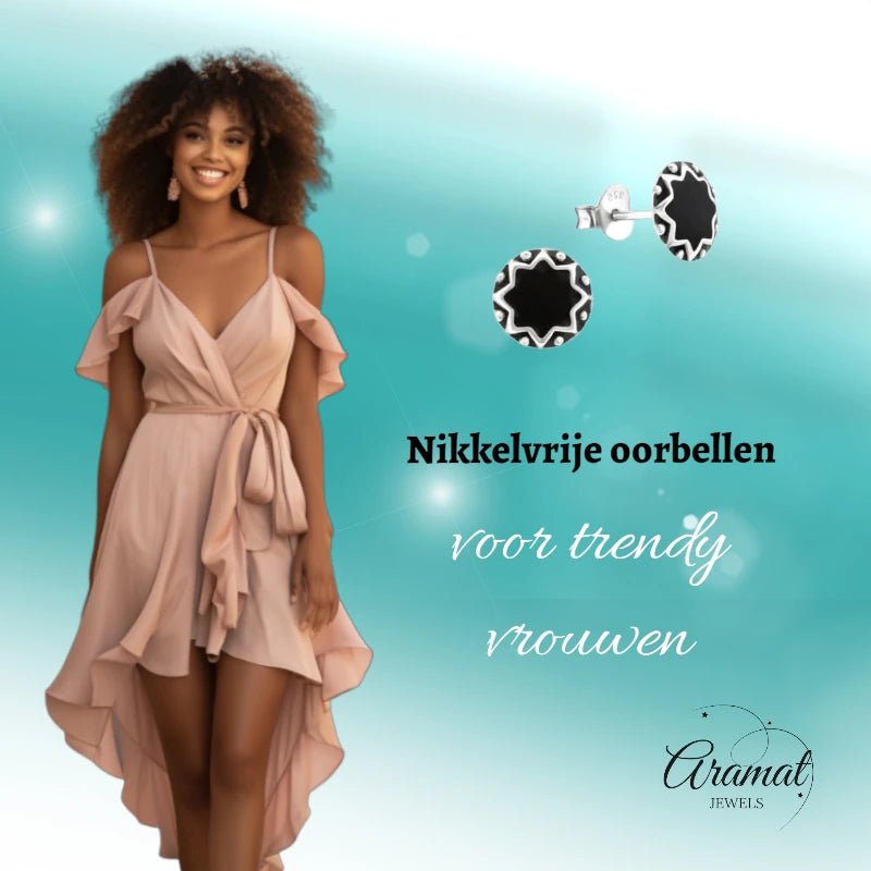 Oorstekers – Sterling Zilver Bali Etnisch Zwart Emaille 8mm Rond Geoxideerd - Aramat Jewels - Oorbellen - cadeautip