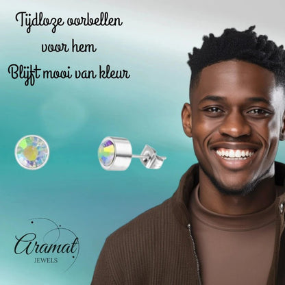 Oorstuds – Staal Kristal AB Transparant Zilverkleur (3mm) - Aramat Jewels - Oorbellen - cadeautip