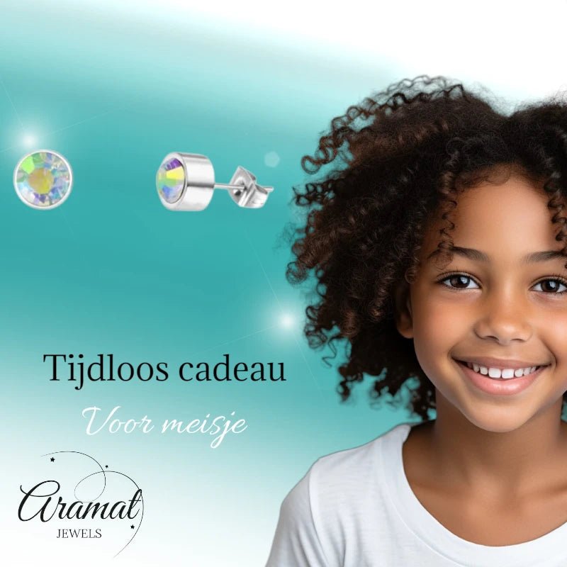 Oorstuds – Staal Kristal AB Transparant Zilverkleur (3mm) - Aramat Jewels - Oorbellen - cadeautip