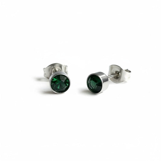 Oorstuds – Staal Kristal Groen Zilverkleur (5mm) - Aramat Jewels - Oorbellen - cadeautip
