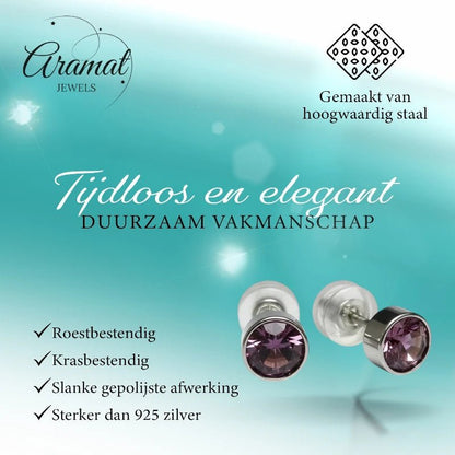 Oorstuds – Staal Kristal Licht Paars Zilverkleur (5mm) - Aramat Jewels - Oorbellen - cadeautip