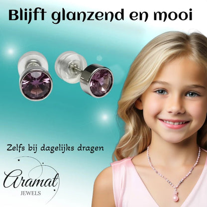 Oorstuds – Staal Kristal Licht Paars Zilverkleur (5mm) - Aramat Jewels - Oorbellen - cadeautip