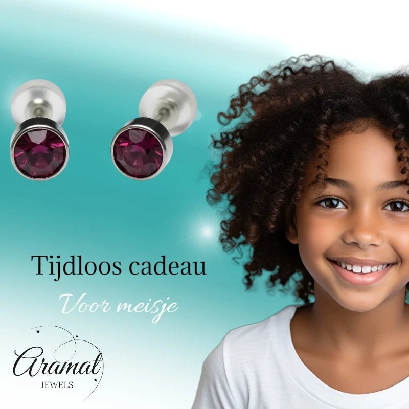 Oorstuds – Staal Kristal Paars Zilverkleur (5mm) - Aramat Jewels - Oorbellen - cadeautip
