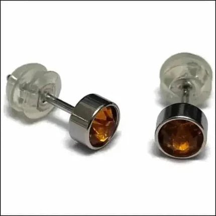 Oorstuds – Staal Kristal Topaas Bruin Zilverkleur (5mm) - Aramat Jewels - Oorbellen - cadeautip