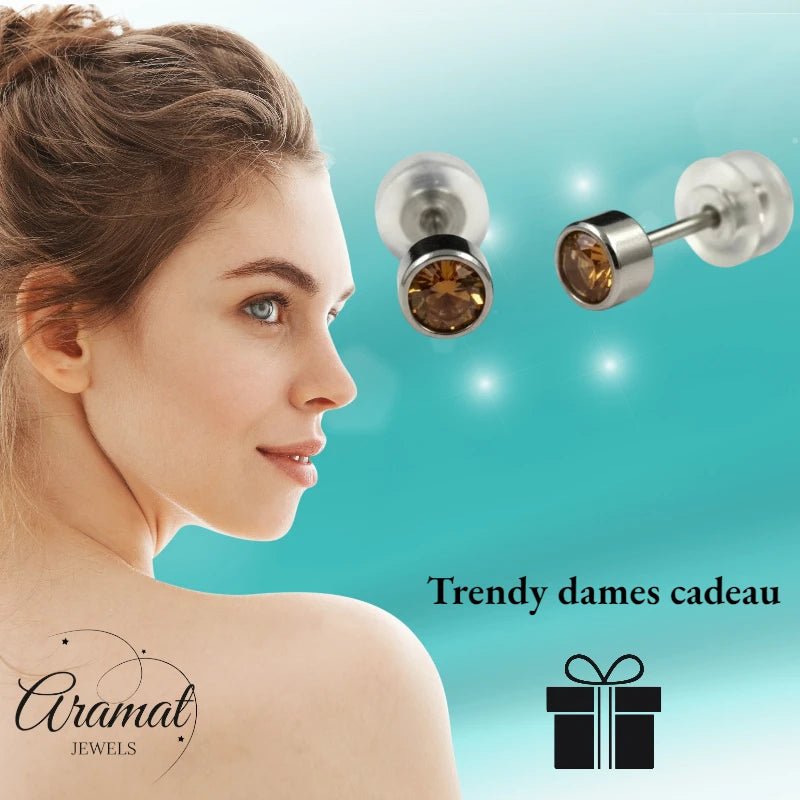 Oorstuds – Staal Kristal Topaas Zilverkleur (4mm) - Aramat Jewels - Oorbellen - cadeautip