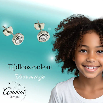 Oorstuds – Staal Zirkonia Transparant Zilverkleur (6mm) - Aramat Jewels - Oorbellen - cadeautip