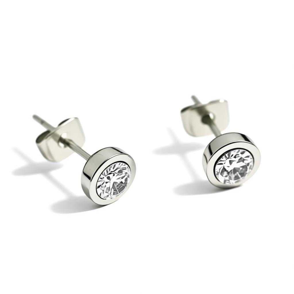 Oorstuds – Staal Zirkonia Transparant Zilverkleur (6mm) - Aramat Jewels - Oorbellen - cadeautip