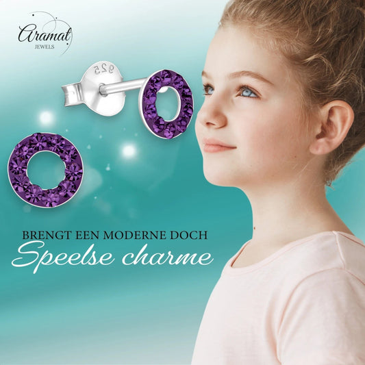 Open cirkel oorbellen paars kristal 925 zilver - Aramat Jewels - Oorbellen - cadeautip