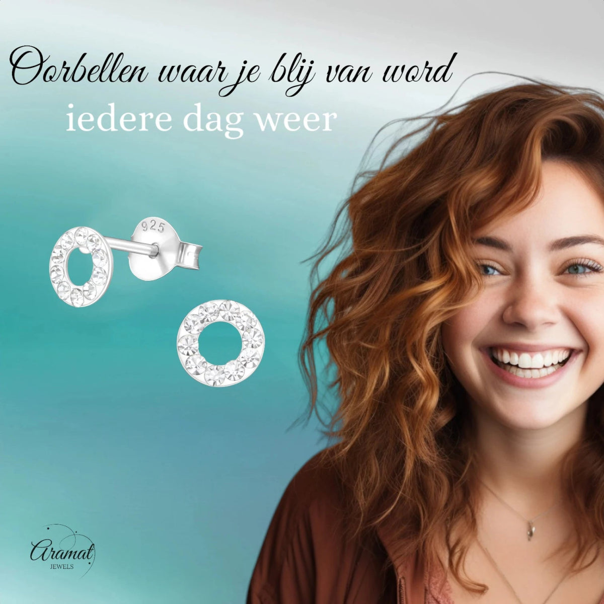 Open cirkel oorbellen zilver transparant kristal - Aramat Jewels - Oorbellen - cadeautip