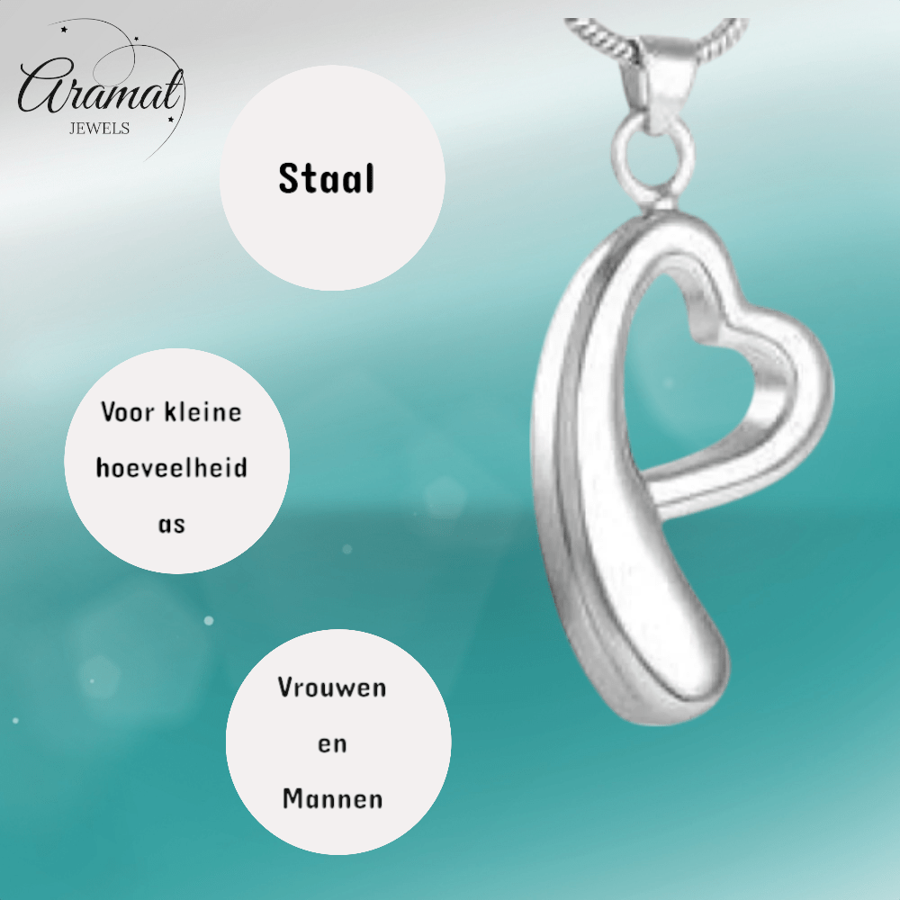 Open hart ashanger – rouwsieraad van staal - Aramat Jewels - Gedenkhangers - cadeautip
