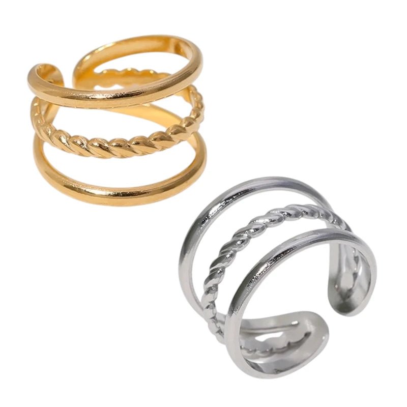 Open Ring Driedubbele Band: Glad en Gedraaid (15 mm Breed) - Aramat Jewels - Ringen - cadeautip