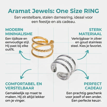 Open Ring Driedubbele Band: Glad en Gedraaid (15 mm Breed) - Aramat Jewels - Ringen - cadeautip