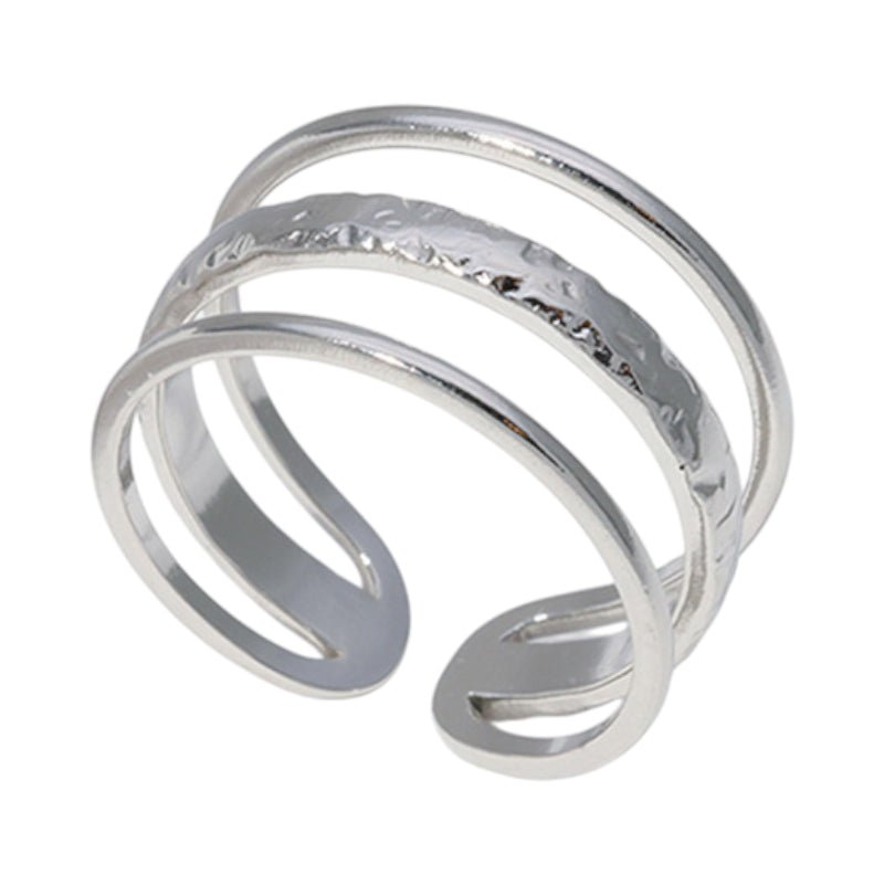 Open Ring Driedubbele Band: Glad en Gehamerd (15 mm RVS) - Aramat Jewels - Ringen - cadeautip