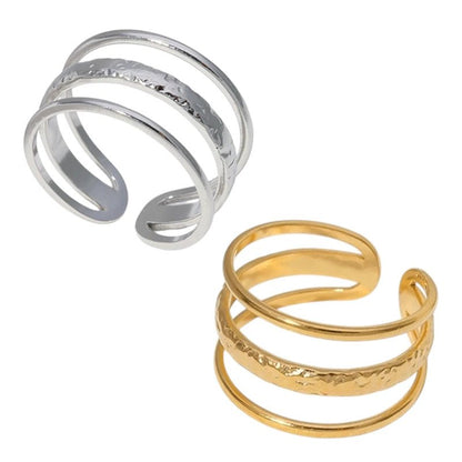 Open Ring Driedubbele Band: Glad en Gehamerd (15 mm RVS) - Aramat Jewels - Ringen - cadeautip