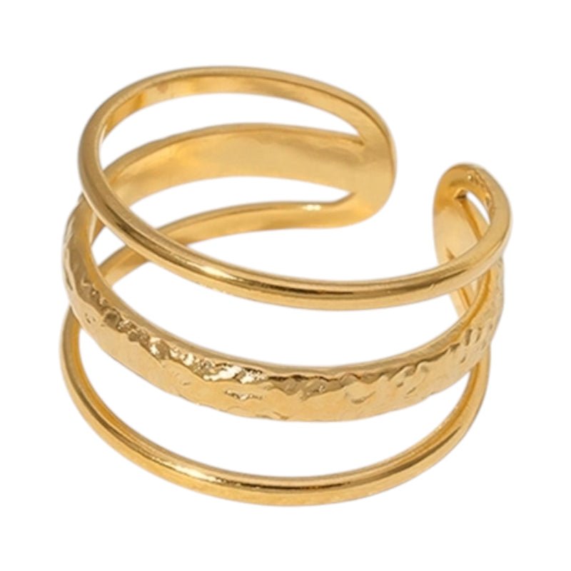 Open Ring Driedubbele Band: Glad en Gehamerd (15 mm RVS) - Aramat Jewels - Ringen - cadeautip