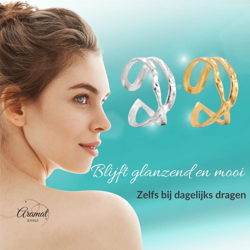 Open Ring Gehamerd Staal (RVS Verstelbaar) - Aramat Jewels - Ringen - cadeautip