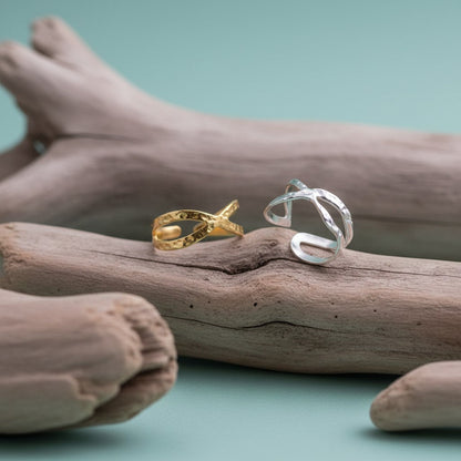 Open Ring Gehamerd Staal (RVS Verstelbaar) - Aramat Jewels - Ringen - cadeautip