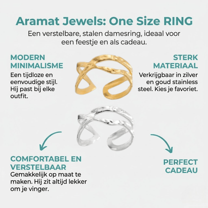 Open Ring Gehamerd Staal (RVS Verstelbaar) - Aramat Jewels - Ringen - cadeautip