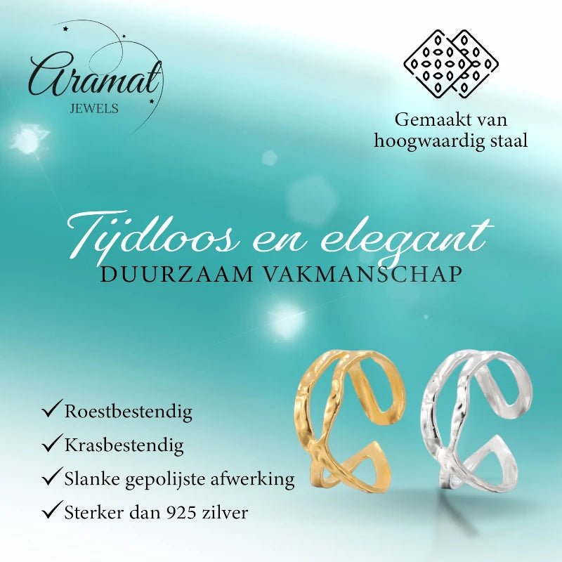 Open Ring Gehamerd Staal (RVS Verstelbaar) - Aramat Jewels - Ringen - cadeautip