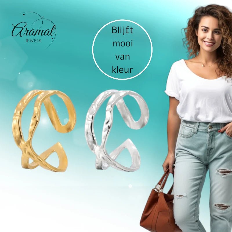 Open Ring Gehamerd Staal (RVS Verstelbaar) - Aramat Jewels - Ringen - cadeautip