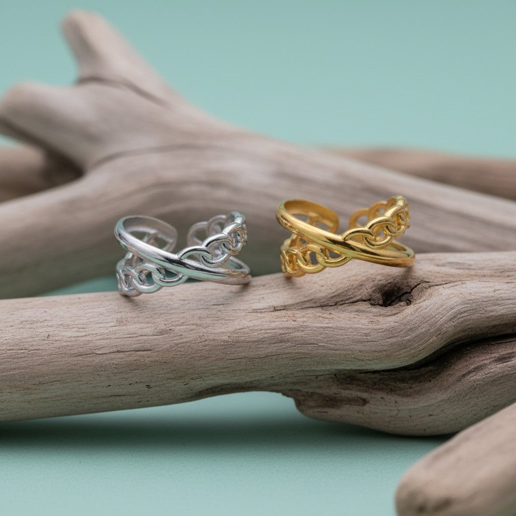 Open Ring Gekruist Motief: Glad en Schakel (RVS Verstelbaar) - Aramat Jewels - Ringen - cadeautip