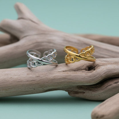 Open Ring Gekruist Motief: Glad en Schakel (RVS Verstelbaar) - Aramat Jewels - Ringen - cadeautip