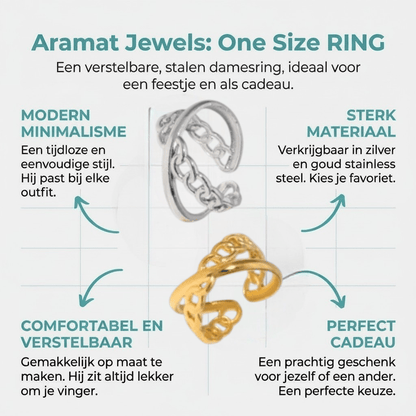 Open Ring Gekruist Motief: Glad en Schakel (RVS Verstelbaar) - Aramat Jewels - Ringen - cadeautip