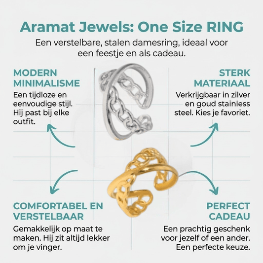 Open Ring Gekruist Motief: Glad en Schakel (RVS Verstelbaar) - Aramat Jewels - Ringen - cadeautip